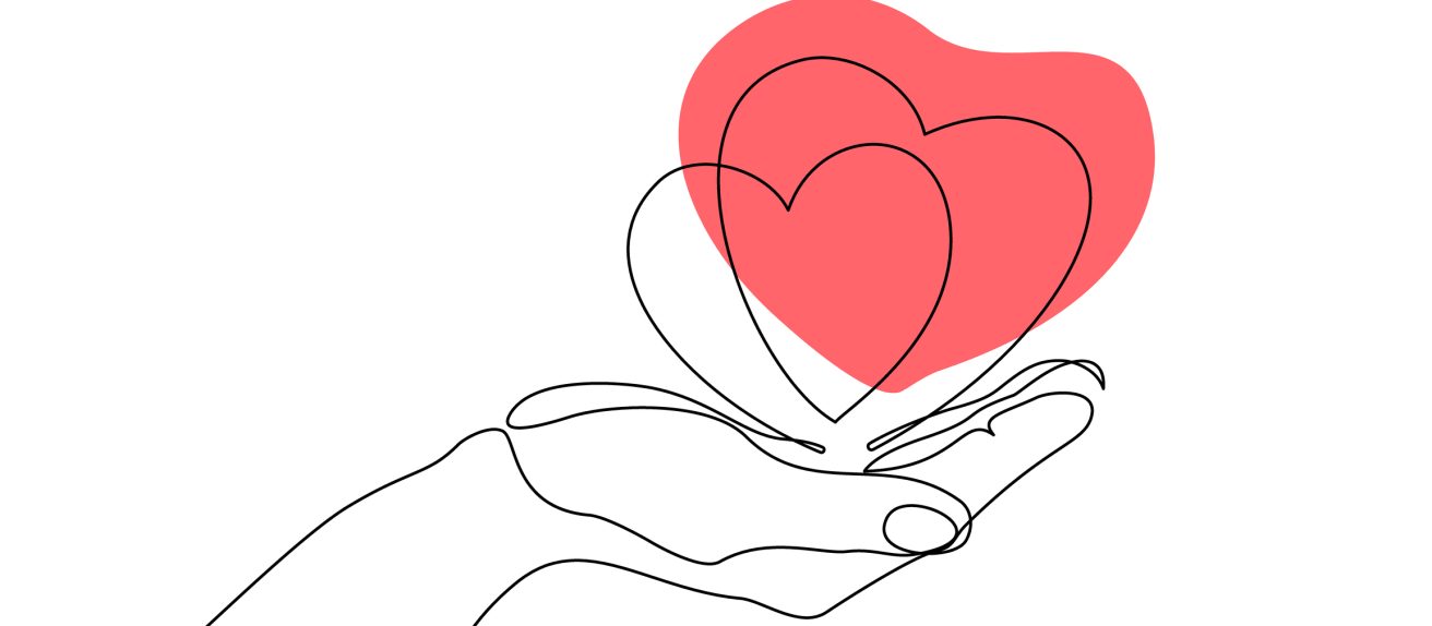 Illustration minimaliste d’une main tenant un cœur.